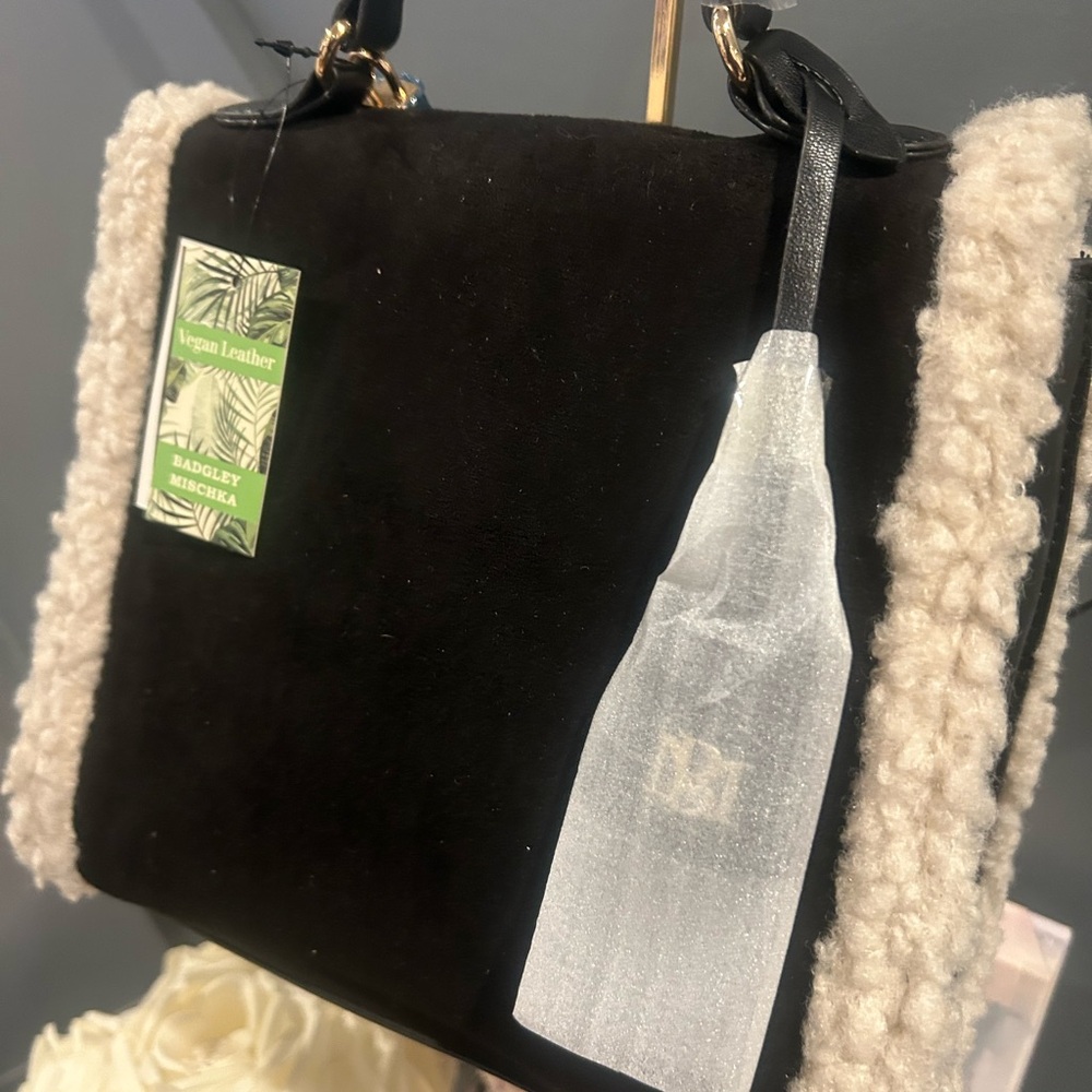 BadgleyMischka Faux-Shearling Trimmed Top-Handle Bag - Picture 3 of 4
